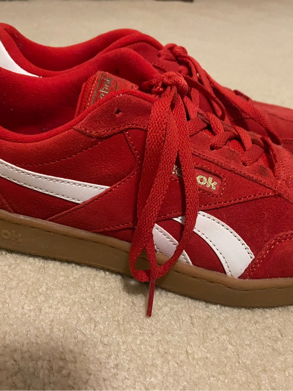Reebok Red Suede Low-Top Sneakers with White Stripes